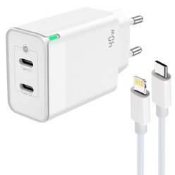   40W kétportos USB-C hálózati töltő adapter, PD gyorstöltő + USB-C - Lightning kábel (1m)