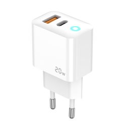   Kétportos 20W USB-C és USB-A hálózati töltő adapter, PD gyorstöltő, QC3.0 gyorstöltő